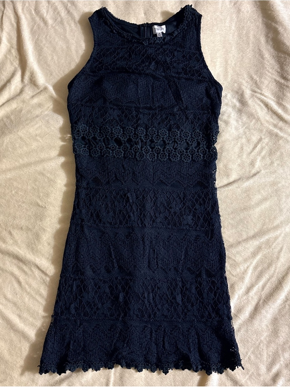 Vintage Y2K TOBI Black Floral Crochet Lace Sheer Midriff Curvy Mini Dress Medium
